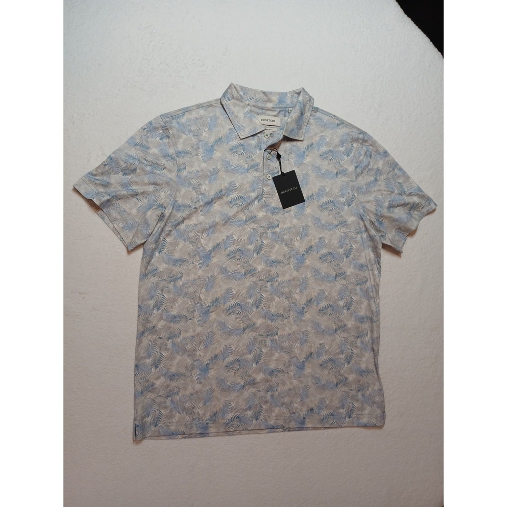 NWT Bugatchi OoohCotton 8-Way Stretch Polo Shirt Men's Size M Leaf Print $179